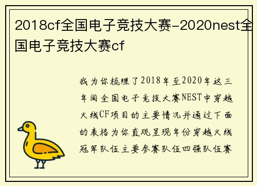 2018cf全国电子竞技大赛-2020nest全国电子竞技大赛cf